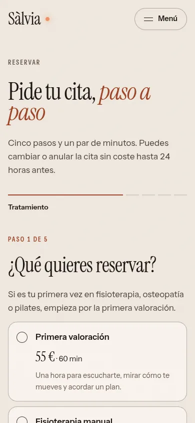 CALMA screenshot: Booking on mobile