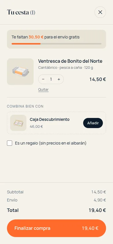 MAREA screenshot: Basket on mobile