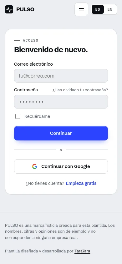 PULSO screenshot: Sign in on mobile