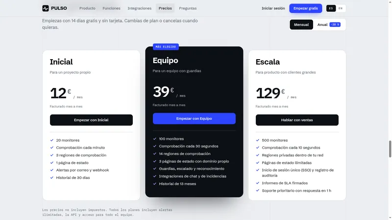 PULSO screenshot: Pricing